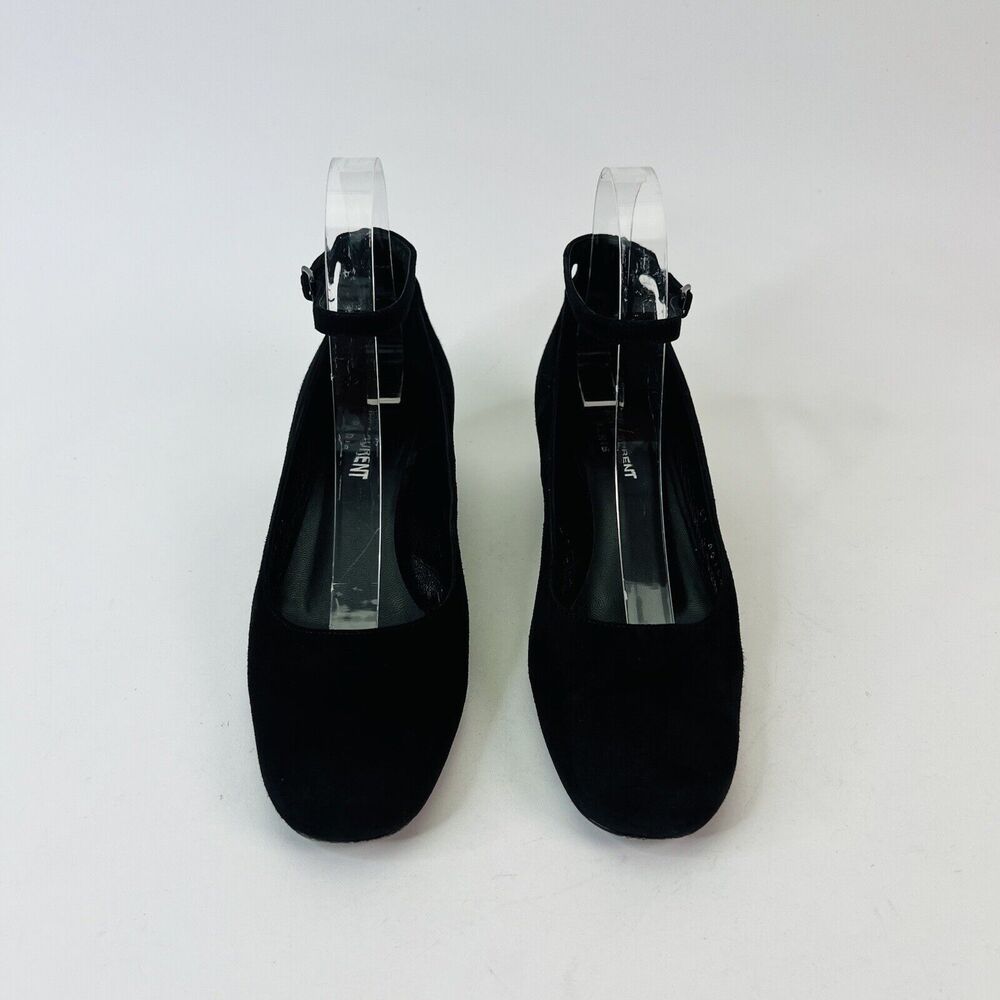 Saint‎ Laurent Babies Block Heel Ankle Strap Pumps Black Suede Women’s Size 37 - Picture 3 of 14